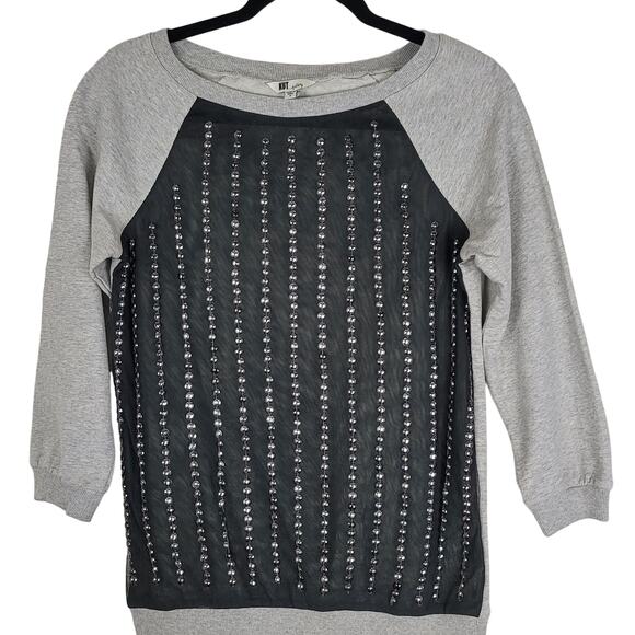 KUT from the Kloth 100% Cotton Mixed Media Sheer Front Studded Sweater, Small - Picture 7 of 7